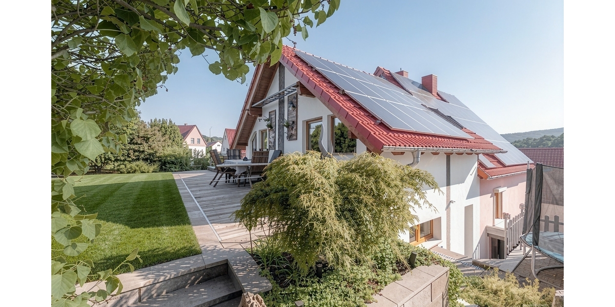 Seitenansicht DG mit PV-Anlage - (KI generiert)